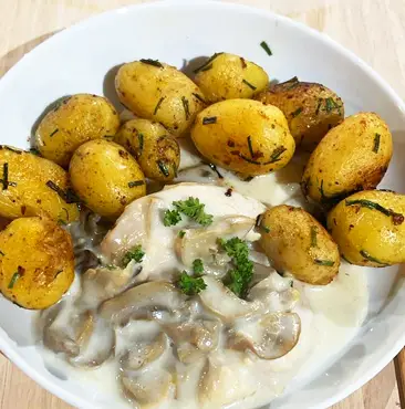 blanquette cabillaud, champignons, pommes de terre