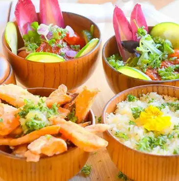 salade, banane plantain et fonio